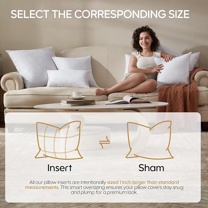 Feather Throw Pillow Inserts Set of 4, Soft Fluffy Square 18 x 18 Inches Decorative Pillow Insert, Feather and Down Euro Pillows for Bed, Couch and Cushion
