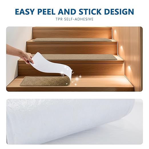 Stair Treads for Wooden Steps Indoor, 15 Pack 8" X 30" Non Slip Carpet Stair Treads with Reusable Adhesive for Kids Elders and Dogs, Surface Polyester TPR Backing Stair Rugs