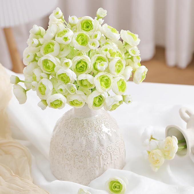 Alupssuc 30Pcs Ranunculus Artificial Flowers Faux Silk Mini Ranunculus, Spring Flowers Artificial Indoor for DIY Bouquets, Bulk Fake Wedding Filler Flowers for Bride Decorations & Arrangements, Green