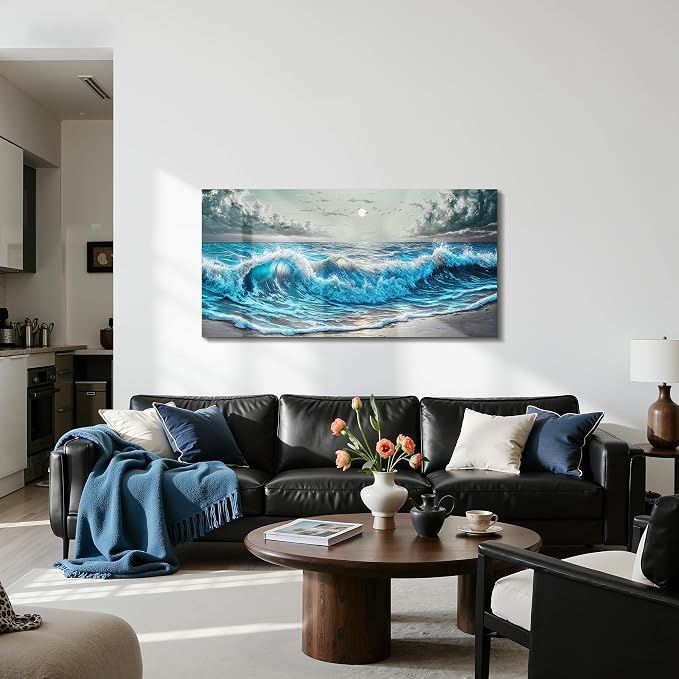 imjiayu Ocean Canvas Wall Art, Coastal Wall Decor, Beach Wall Art, Large Sunrise Seascape Decoration Painting Print, Sea Wave Landscape Picture For Living Room Bedroom Home Decor, 20" X 40"