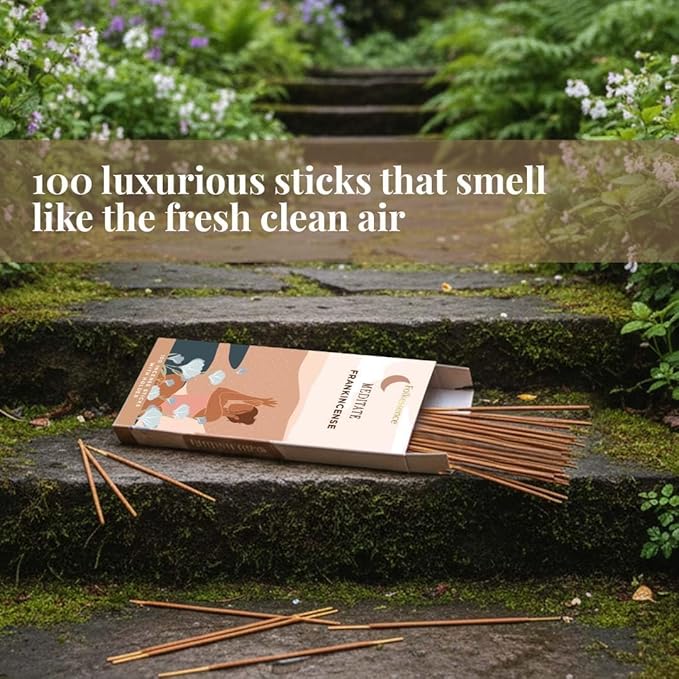 Folkulture Incense Sticks with Holder (100 Sticks)| Frankincense Incents Stick for Meditation, Relaxation, Gifts | No Charcoal,Organic,Non Toxic, 45 Mins, Slow Burning Insence-Sticks - Yoga Inspired
