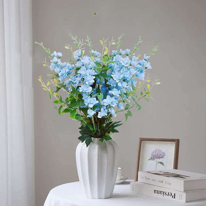 9 pcs Blue Delphinium Artificial Flowers, 34.25''Artificial Snapdragon Flowers Tall Fake Flowers Silk Flowers Faux Delphinium Bulk for Tall Vase Home Wedding Garden Table Decor