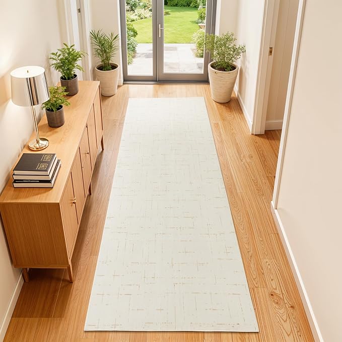 LIANLAM Washable Rug Area Rugs for Living Room - Stain Resistant Non-Slip Backing Boho Rug for Bedroom,Durable & Ultra-Thin Vintage Large Area Rug(2' x 6',White)