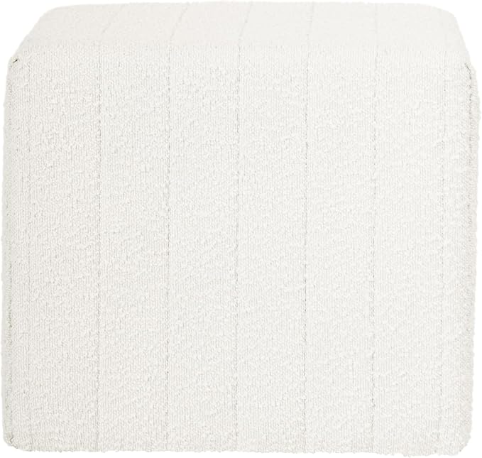 HomePop Modern Channel Tufted Ottoman|Homepop Home Décor|Ottoman for Living Room & Bedroom - Cream Boucle