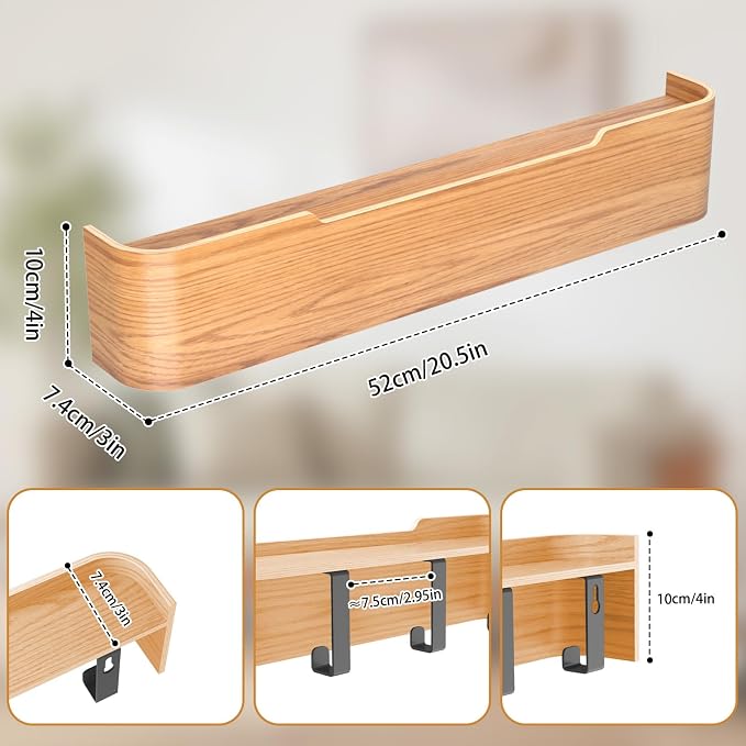 Wall Mounted Coat Rack with Shelf, Wooden Entryway Organizer with Hidden Metal Hooks for Hanging Coats Bags Keys, Modern Floating Shelf for Hallway Bathroom (Oak, 5 Hooks)
