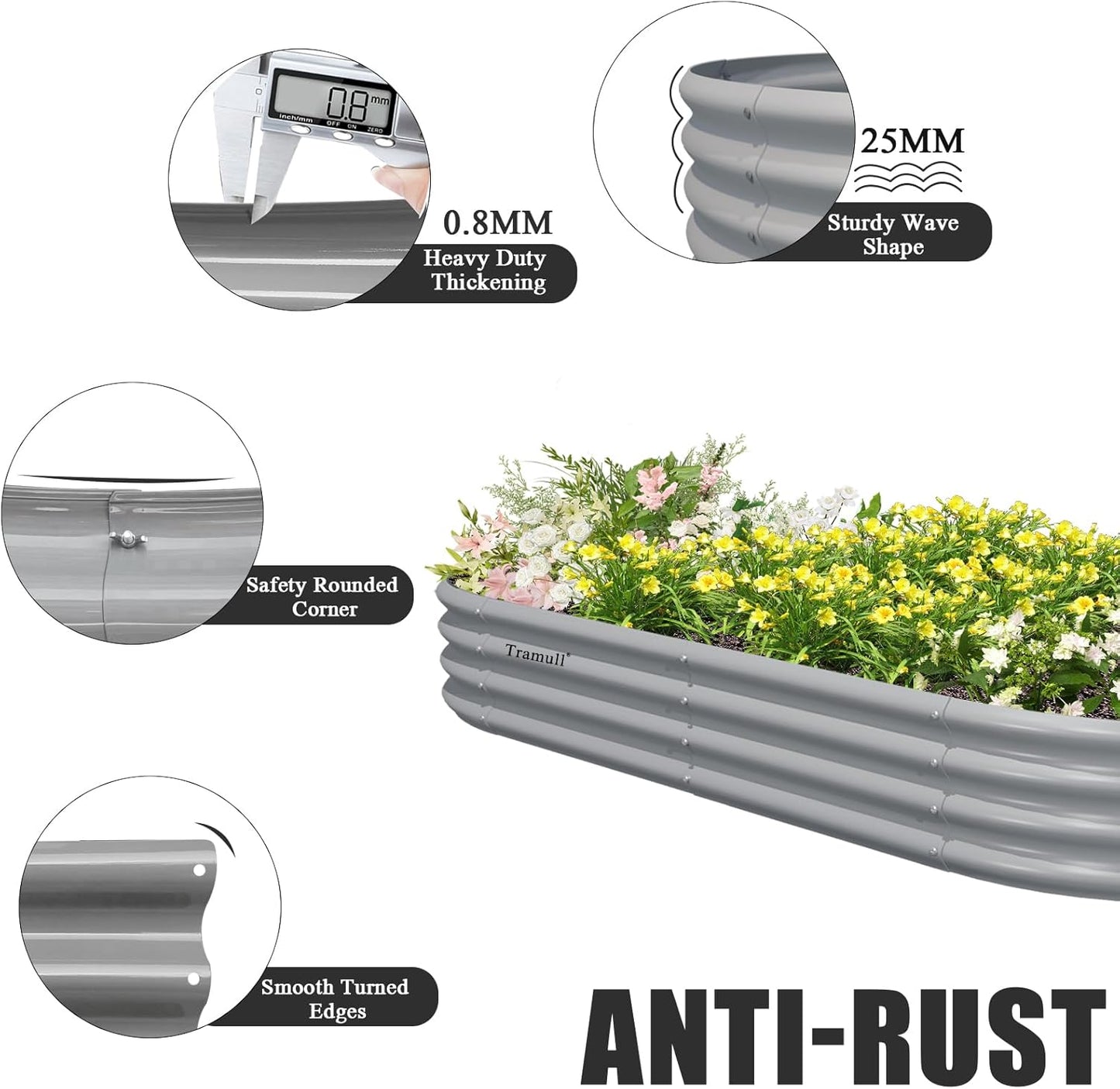 2 Pack 8x4x1FT Galvanized Raised Garden Bed Kit Oval Metal Ground Planter Box Outdoor Bottomless Planter Raised Beds for Vegetables Flowers Herbs Fruits, Gray