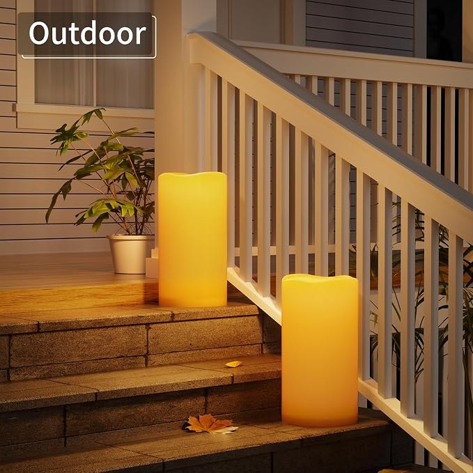 Outdoor Flameless Candles Waterproof: 6" x 12" Extra Large LED Battery Operated Flickering Pillar Candles with Timer Remote Control Fake Plastic Tall Electric Candles for Porch Lanterns, Set of 2