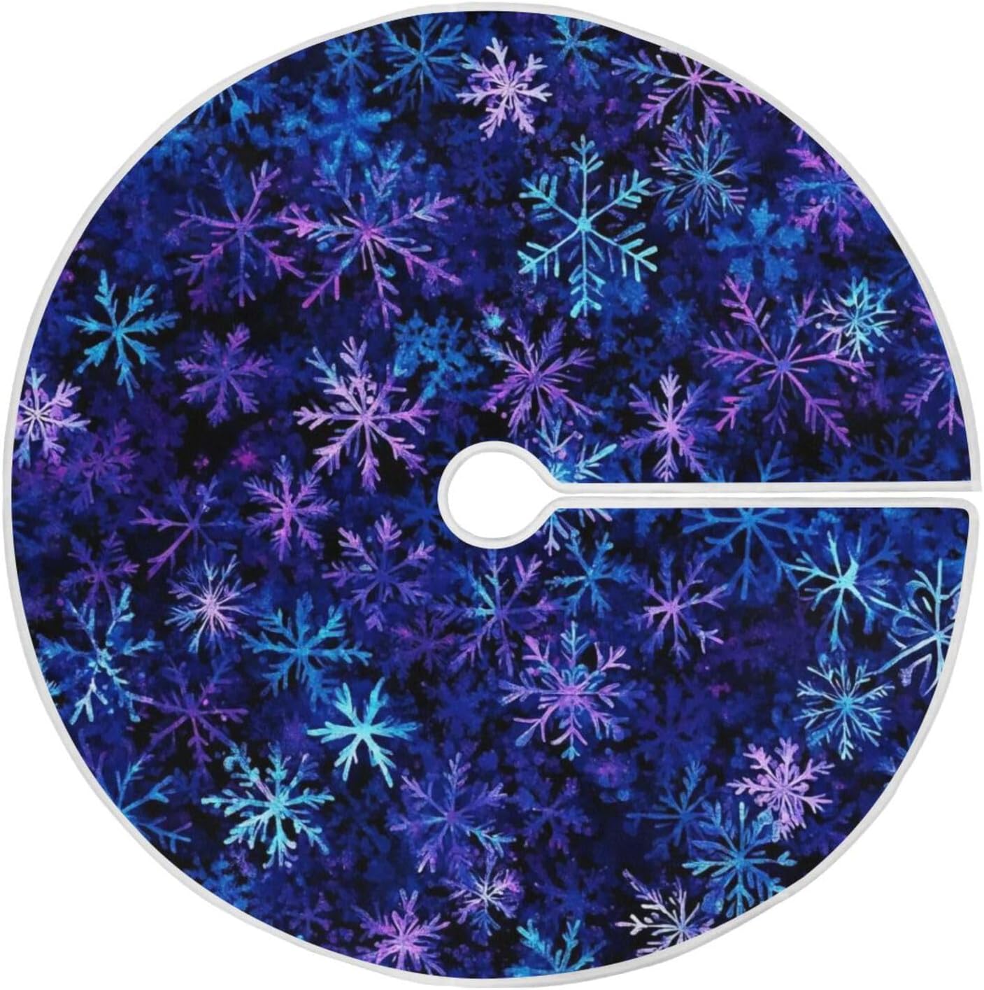 Christmas Blue Purple Snowflake Tree Skirt, Seasonal Tree Mat Holiday Party Supplies Ornaments Indoor Outdoor Decorations for Tabletop Trees 35.4 Inches