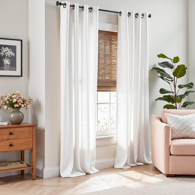 jinchan White Linen Curtains 96 Inch Long for Living Room Bedroom 2 Panel Set Soft Light Filtering Grommet Drapes Neutral Decor Suitable for Home Office Dining Room 8FT Semi Sheer Farmhouse Curtains