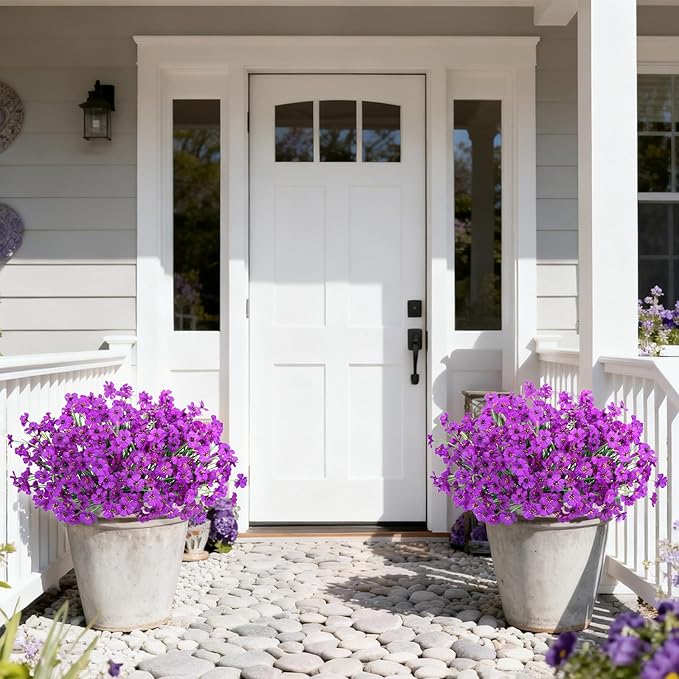Ouddy Decor 12 Bundles Artificial Flowers for Outdoors Fake Silk Flowers UV Resistant Faux Plastic Plants for Indoor Outdoor Vase Box Garden Porch Window Box Home Spring Summer Decor, Purple