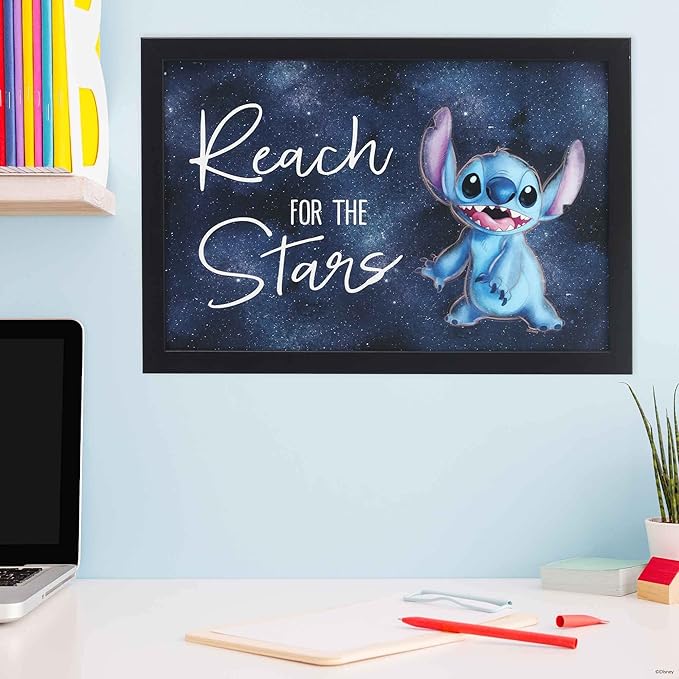 Disney Lilo and Stitch Reach for the Stars Framed Wood Wall Decor - Fun Stitch Wall Art for Kids' Bedroom or Playroom