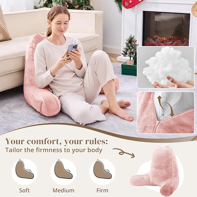 Sasttie Reading Pillow, Pillows for Reading or Relaxing – Ergonomic Support for Head, Neck, Back, and Lumbar, 23-Inch, Peach Pink