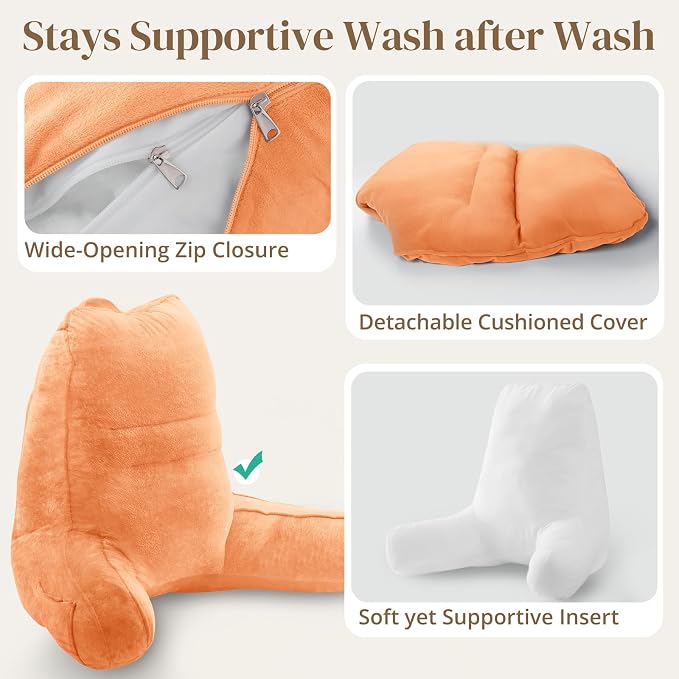 Sasttie Reading Pillow, Pillows for Reading or Relaxing – Ergonomic Support for Head, Neck, Back, and Lumbar, 21-Inch, Orange