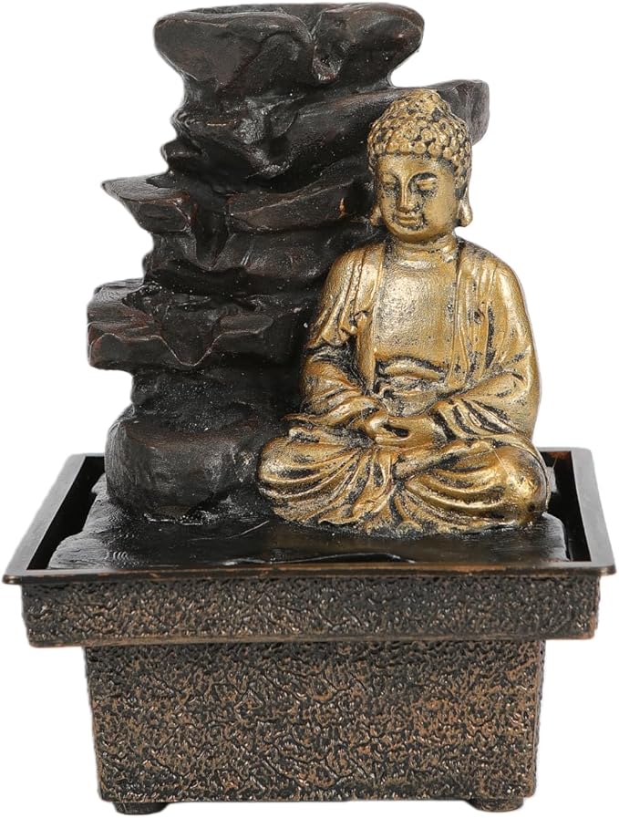 Tabletop Water Fountain Buddha Statue Desktop Indoor Waterfall Fountain Tabletop Humidifiers Home Decoration for Office, Living Room, or Bedroom