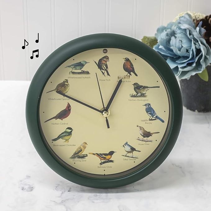 Mark Feldstein, The Original Singing Bird Clock, 8 Inch, Green