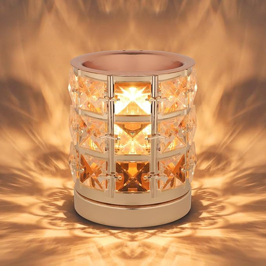 Crystal Wax Melt Warmer Candle Wax Warmer for Scented Wax 2 in 1 Wax Melts Fragrance Warmer Wax Cubes Melter Home Office Deco Night Light Valentines Day Birthday Gifts for Women Mom Girl(02-Gold)