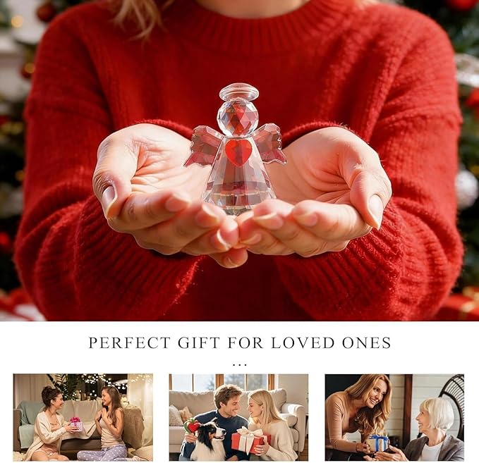 HDCRYSTALGIFTS Set 2 Crystal Guardian Angel Figurines Collectibles,2.5'' Glass Angel Ornaments for Galentines/Valentine’s Day Home Dollhouse Statues Decor Gifts for Women