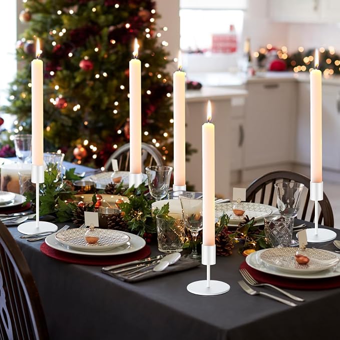 Sieral Candle Holders Bulk Taper Candlesticks Holders Set Modern Decorative Metal Candelabras for Wedding Anniversary Home Dinning Table Centerpiece Xmas Party Decor(Matte White,15 Pcs)
