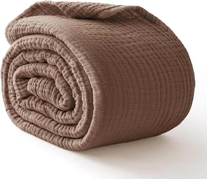 100% Cotton Muslin Blanket King 108" x 90", Breathable and Lightweight Cotton Throw Blanket for Bed, Soft Cooling Summer Gauze Blanket for Adults All Season, Brown