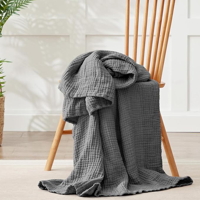 100% Cotton Muslin Blanket 40" x 40", Breathable and Lightweight Cotton Throw Blankets, Soft Cooling Summer Gauze Blanket for All Season, Dark Grey