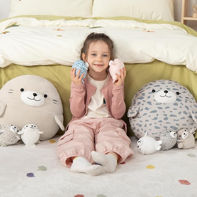 MaoGoLan 5Pcs Fat Seal Plush with 4 Babies Inside - 20" Giant Ultra Soft Seal Stuffed Animal Throw Pillow - Squishy Mother-Babies Collection Gift for Seal Lover,Kids,Boys, Gray