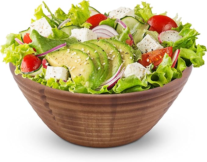 Ironwood Gourmet Acacia Wood Salad Bowl, Large 12" x 5" Beehive Style Fruit and Salad Serving Bowl