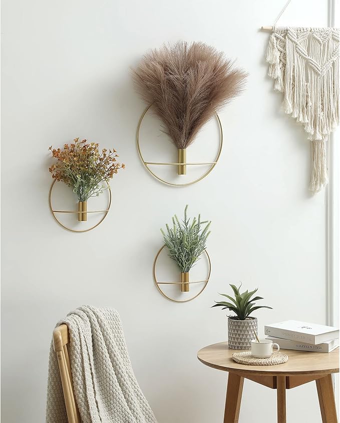 Pretty Jolly Boho Wall Decor, Large Wall-Mounted Metal Wall Decor, Hanging Artificial Pampas Display, Wall Art Living Room, Bedroom, Bathroom, Dining room, 2 Pack Gold Coffee
