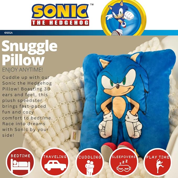 Sonic The Hedgehog Anime Kids Super Plush Cozy Snuggle (TM) Pillow (100% Officially Licensed Product) by Franco