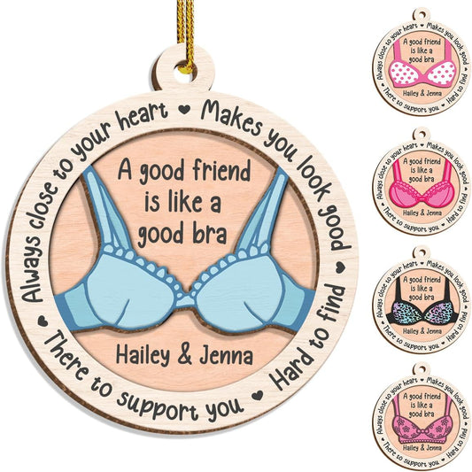 Personalized Best Friends Christmas Tree Ornament - 2 Layered Wooden Design, Custom Keepsake for Friends