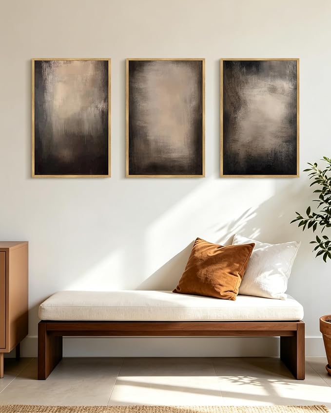 PHOPAGO Abstract Framed Wall Art Large 16x24in Earthy in Deep Brown and Beige Tones Modern Art Decorative Keep Clam Bedroom Hallway Home Decor - Natural Framed
