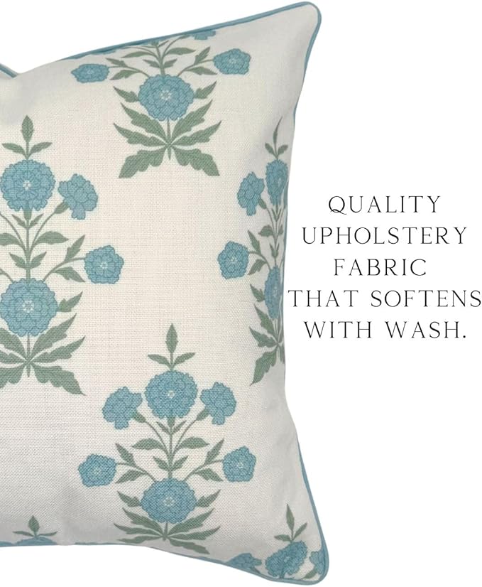 Jillien Harbor Amelia Lumbar 14" x 36" Floral Throw Pillow Cover Blockprint Grandmillennial Home Decor