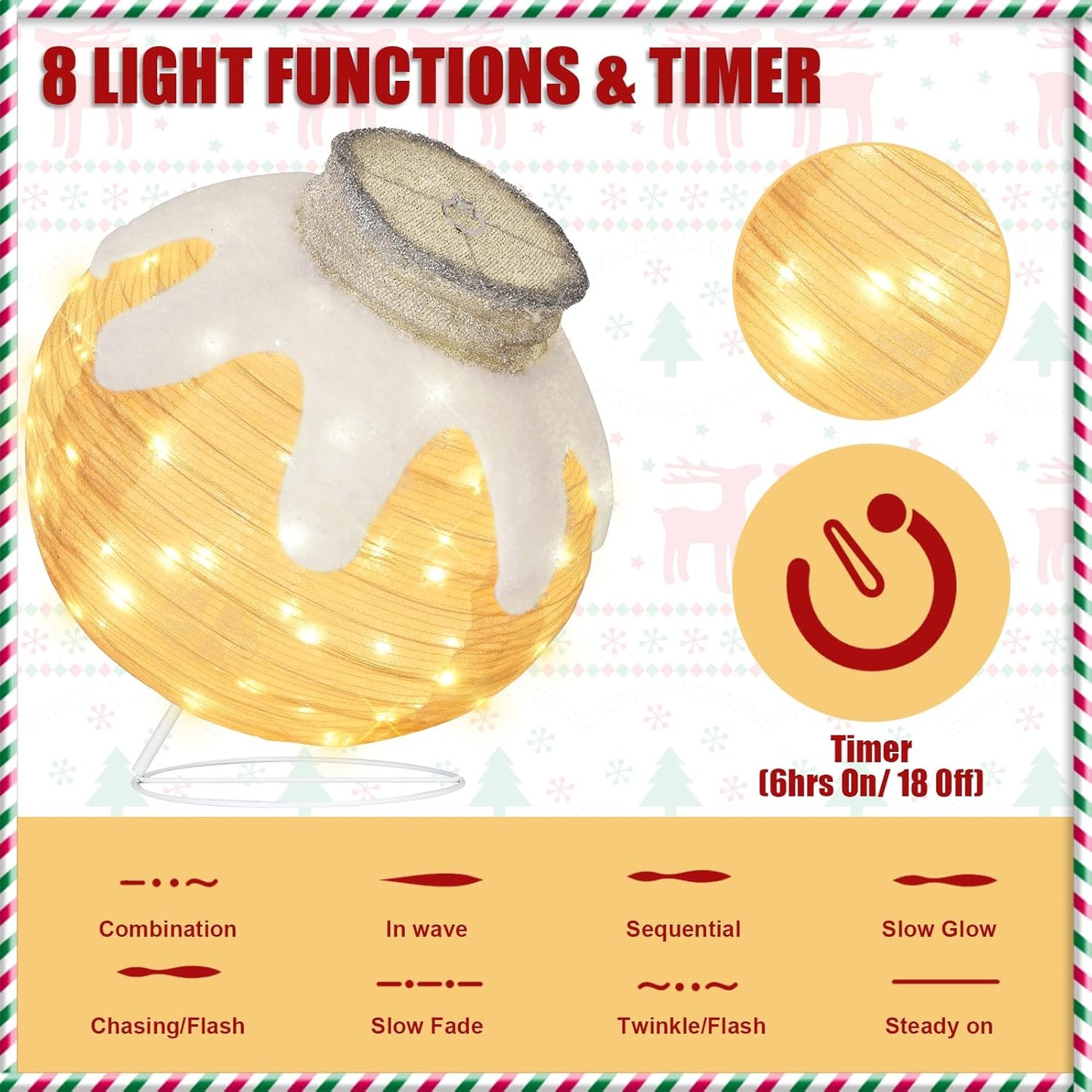 BRIGHTDECK Outdoor Christmas Ornaments, Lighted Pop-Up Outdoor Holiday Ball Decoration with 80 LED Lights, 8 Light Modes, Lighted Collapsible Holiday Decorations for Yard, Home(Beige)