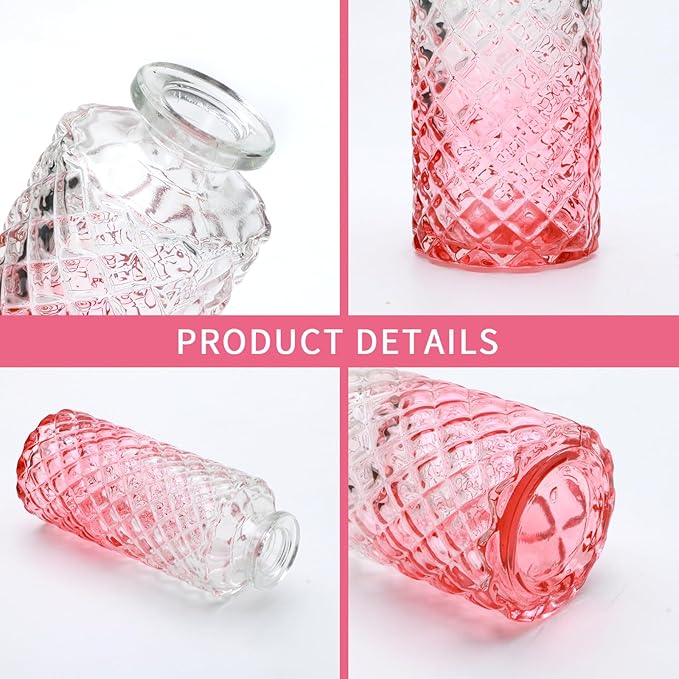 Brajttt Glass Bud Vase Set of 18,Small Glass Vintage Vases for Flowers,Pink Bud Vases in Bulk for Rustic Wedding Decor,Table Centerpieces,Decor Centerpiece for Bathroom