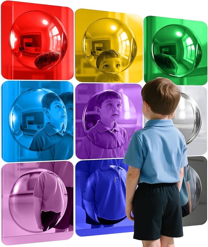 Geiserailie 9 Pcs Sensory Wall Mirror Acrylic Bubble Mirror Toys for Calming Corner Items - Sensory Room Have Visual, Tactile Stimulation (10 x 10 Inch,Multicolor)