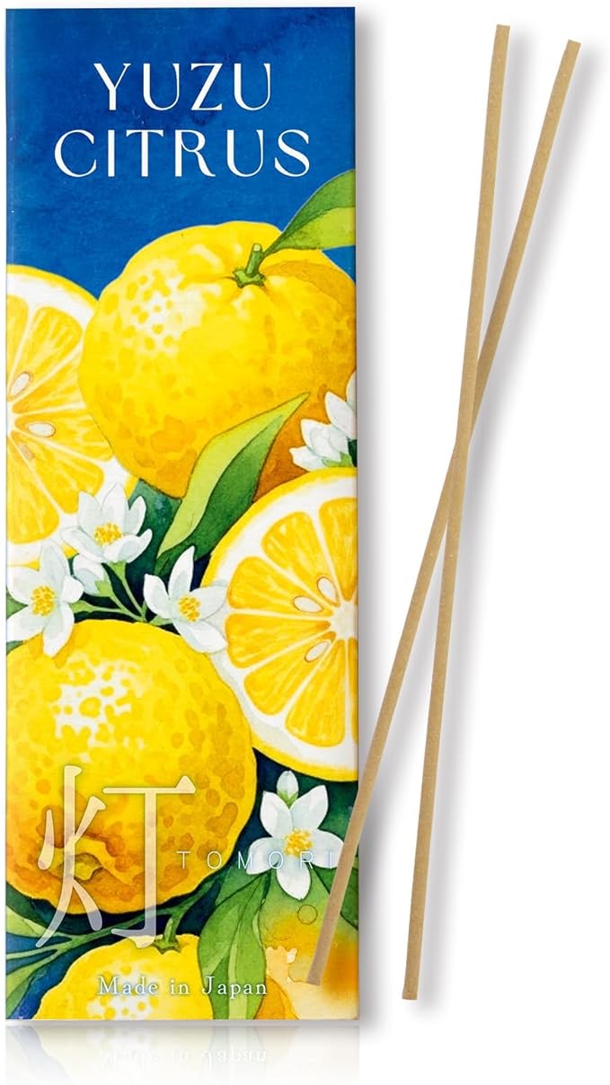 Yuzu Citrus Luxury Japanese Incense Sticks 60sticks Lemon Orange Mndarin Musk Coreless Low Smoke Natural Charcoal Free Non Toxic Aromatherapy Meditation Calming Stress Relief Relaxation Yoga TOMORI