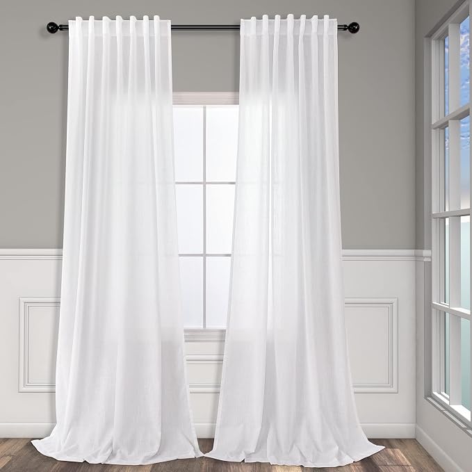Pitalk 80 Inch Curtains for Living Room 2 Panel Set Back Tab Pocket Pleated Look Extra Wide Long Drape White Linen Curtain for Sliding Door Patio Door Girls Closet Bedroom Modern Farmhouse Decor 60x80