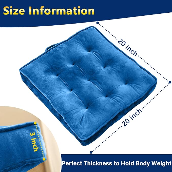 1 MIDDLE ONE Floor Pillow Set of 2, Memory Foam Meditation Cushion, Floor Cushions for Adults Sitting, Large Square Seat Cushions for Yoga, Couch, Sofa, Kids, Living Room, 20x20 Inch (Navy Blue)