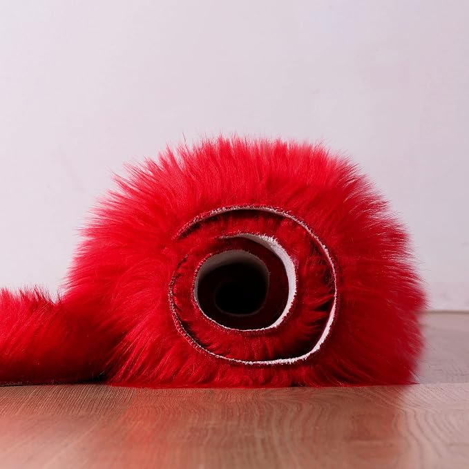 Faux Fur Rug Red Fluffy Sheepskin Area Rug,Ultra Soft Shaggy Plush Rug Bedroom Living Room Sofa Floor Kids Room Bedside（4 x 6 ft Sheepskin）