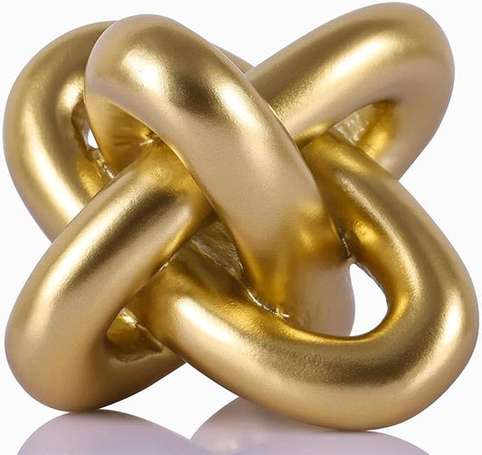 Golden Knot Statue, Three Knot Sculpture Home Decor Accents, Knot Sculptures and Statues for Rustic Coffee Table Living Room Dining Table Entryway Entrance Shelf Small Decorations and Accessories