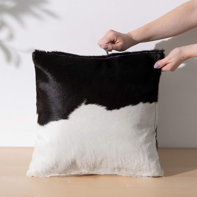 ecowhides 100% Genuine Brazilian Cowhide Pillow Cover – Luxury Leather Decorative Cushion for Rustic & Western Home Décor