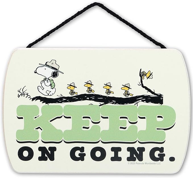 Peanuts Snoopy Keep On Going Hanging Wood Wall Decor - Motivational Snoopy Sign for Home or Office