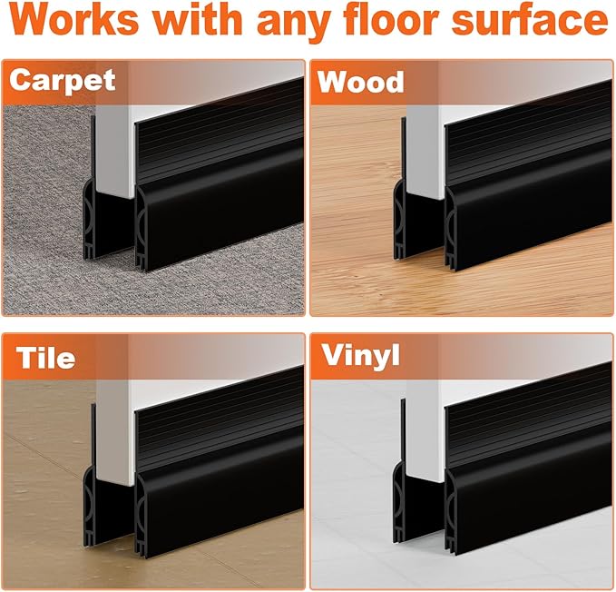 Door Draft Stopper, Door Sweep for Bottom of Door, Weather Stripping Door Seal Gap Filler Bottom Blocker Soundproof Cold Air Insulation Save Energy Installs Quickly and Easily (Black, 78‘’)