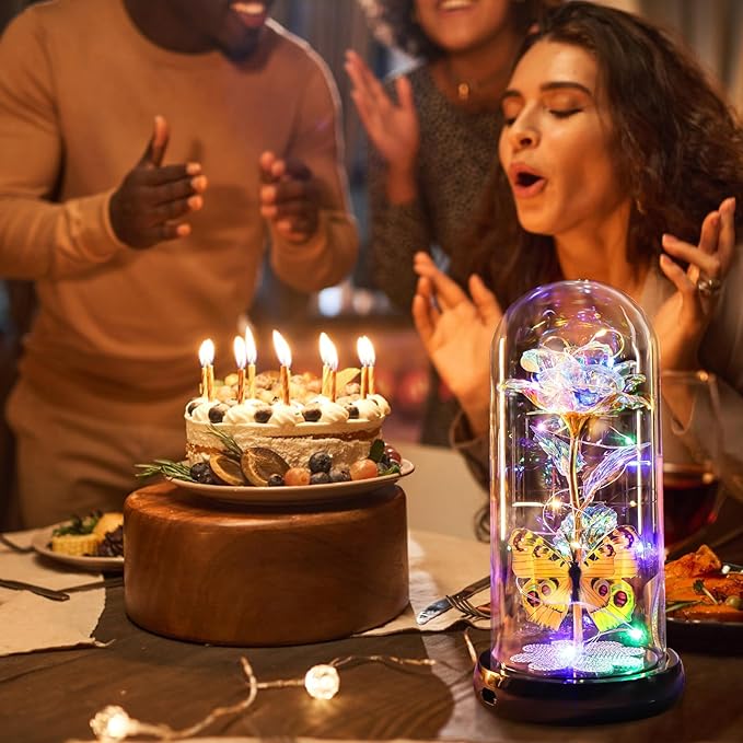 Mothers Day Rose Gifts for Mom Birthday Gift for Women, Rechargeable Galaxy Glass Rose in Glass Dome Colorful Crystal Flower Butterfly Mother's Day Flowers Gifts for Women Mom Wife Grandma Daughter