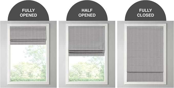 Madison Park Galen Cordless Roman Shade, 35"W x 64"H, Sheen Grey – Room Darkening, Thermal Insulated, Energy Efficient Window Blind with Subtle Sheen Basketweave Fabric for Privacy
