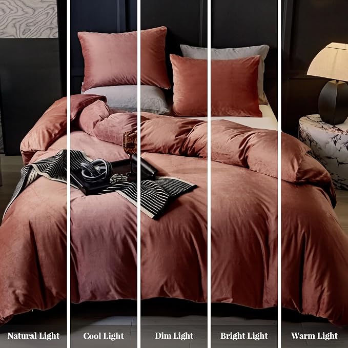 WARMDERN Blush Pink Flannel Velvet Duvet Cover Queen Size Duvet Cover Bedding Sets, 3pcs Ultra Soft Luxury Textured Modern Crystal Velvet Duvet Covers with Zipper Closure(Blush Pink, Queen)