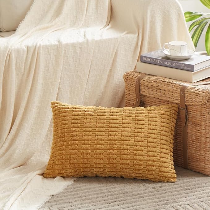 Fancy Homi 4 Packs Decorative Throw Pillow Covers for Living Room Couch Bed, Modern Farmhouse Boho Home Décor Accent Cushion Case, 24" x 12" (Pack of 4), Mustard Yellow