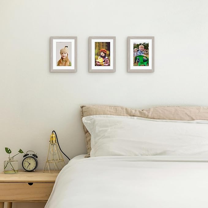 Picrit 5x7 Picture Frame for Wall Mounting or Table Top Display, Set of 12, Display 4x6 with Mat or 5x7 without Mat, Gray