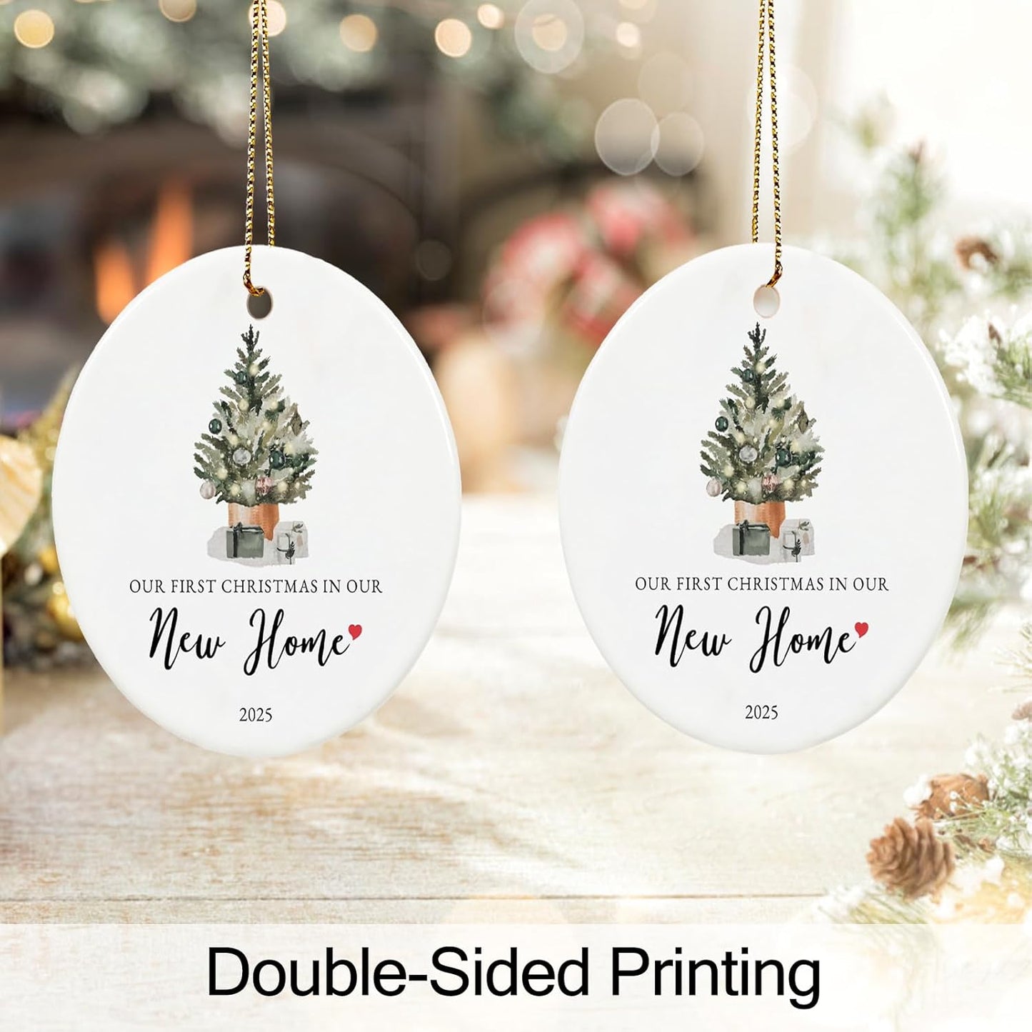 Our First Christmas in Our New Home Ornament 2025,Housewarming Gifts for New House, Ceramic Keepsake New Home Christmas Ornaments with Ribbon and Box