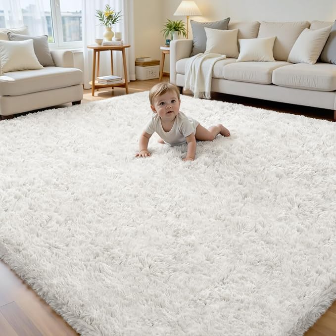 6x9 Area Rug for Living Room, Ultra Soft Fluffy Shag Rugs for Bedroom, Non-Slip Large Fuzzy Plush Rug Indoor Floor Carpet for Nursery Kids Office Dorm Modern Decor, White