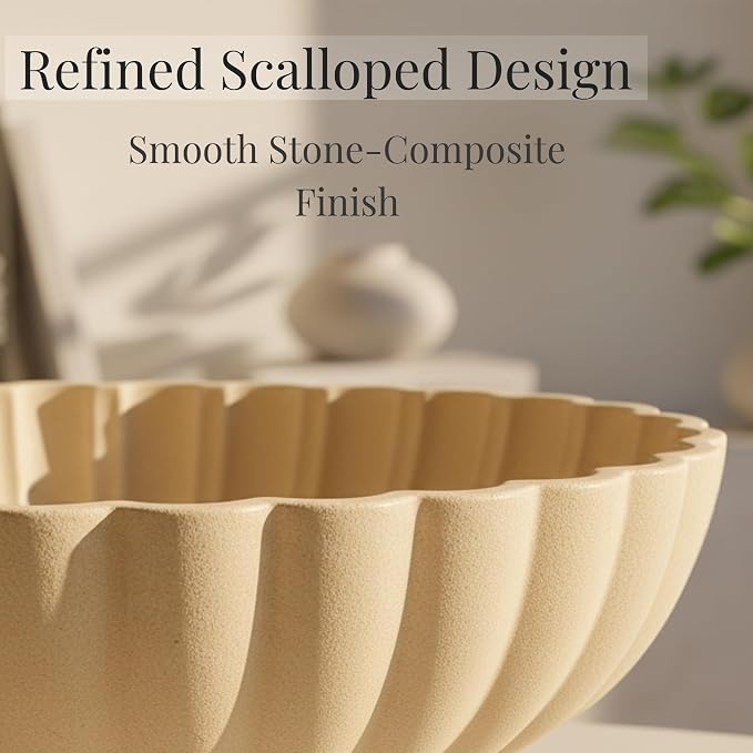 Large 12 Inch Fruit Bowl Handcrafted | Decorative Ceramic Bowl | Decorative Bowl for Keys & Entryway Decor | Modern Home Decor Centerpiece | Sand Beige